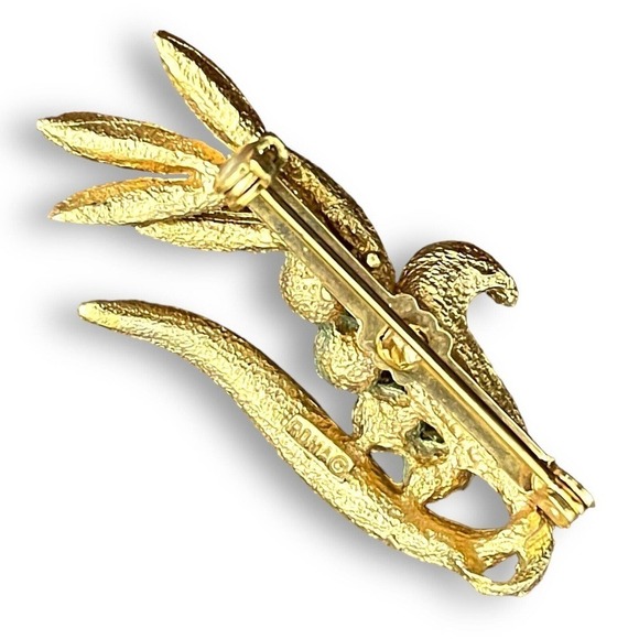 Vintage Roma Brooch Gold Tone Leaf Reeds Faux Pearl Pin Signed - Picture 4 of 8